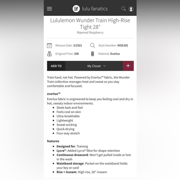 Lululemon Athletica Wunder Train High-Rise Tight 25" in Ripened Raspberry - Picture 6 of 11